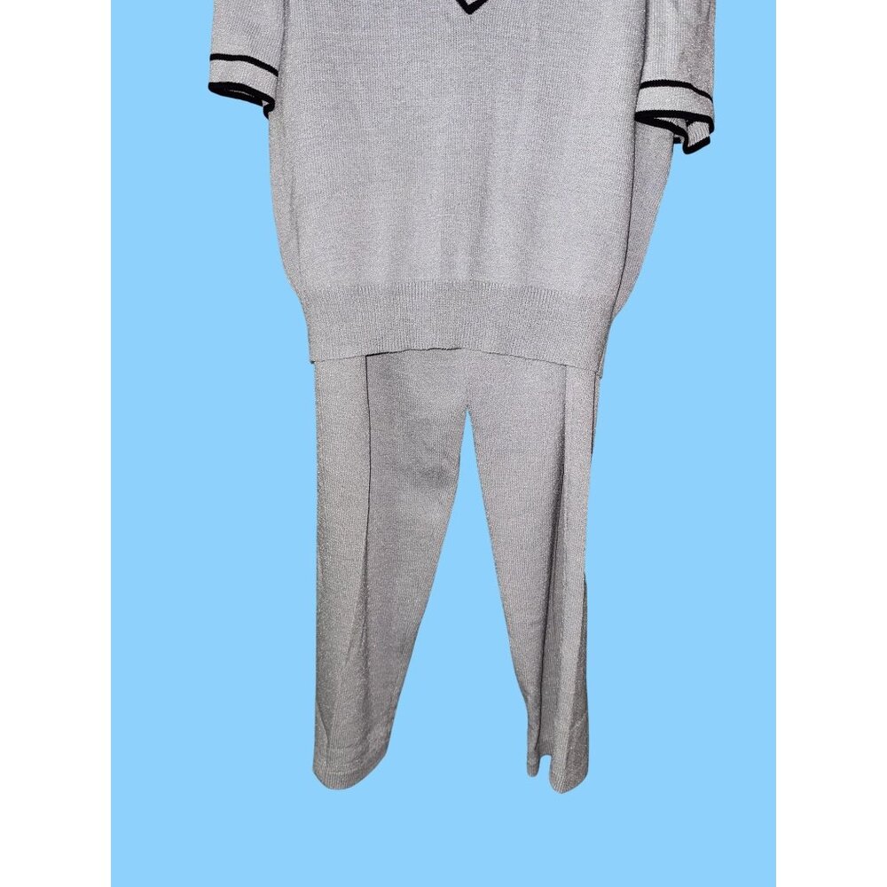 SIZE Large Vintage Classic Fit Womens Knit V-Neck Top & Elastic Waist Pants Set - Picture 2 of 9